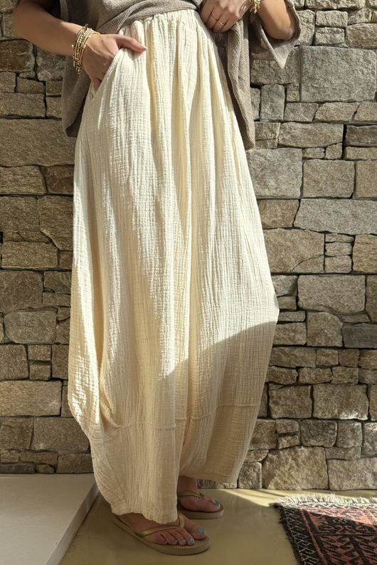 Tasha Cushion Cotton Balloon Barrel Pant Vanilla